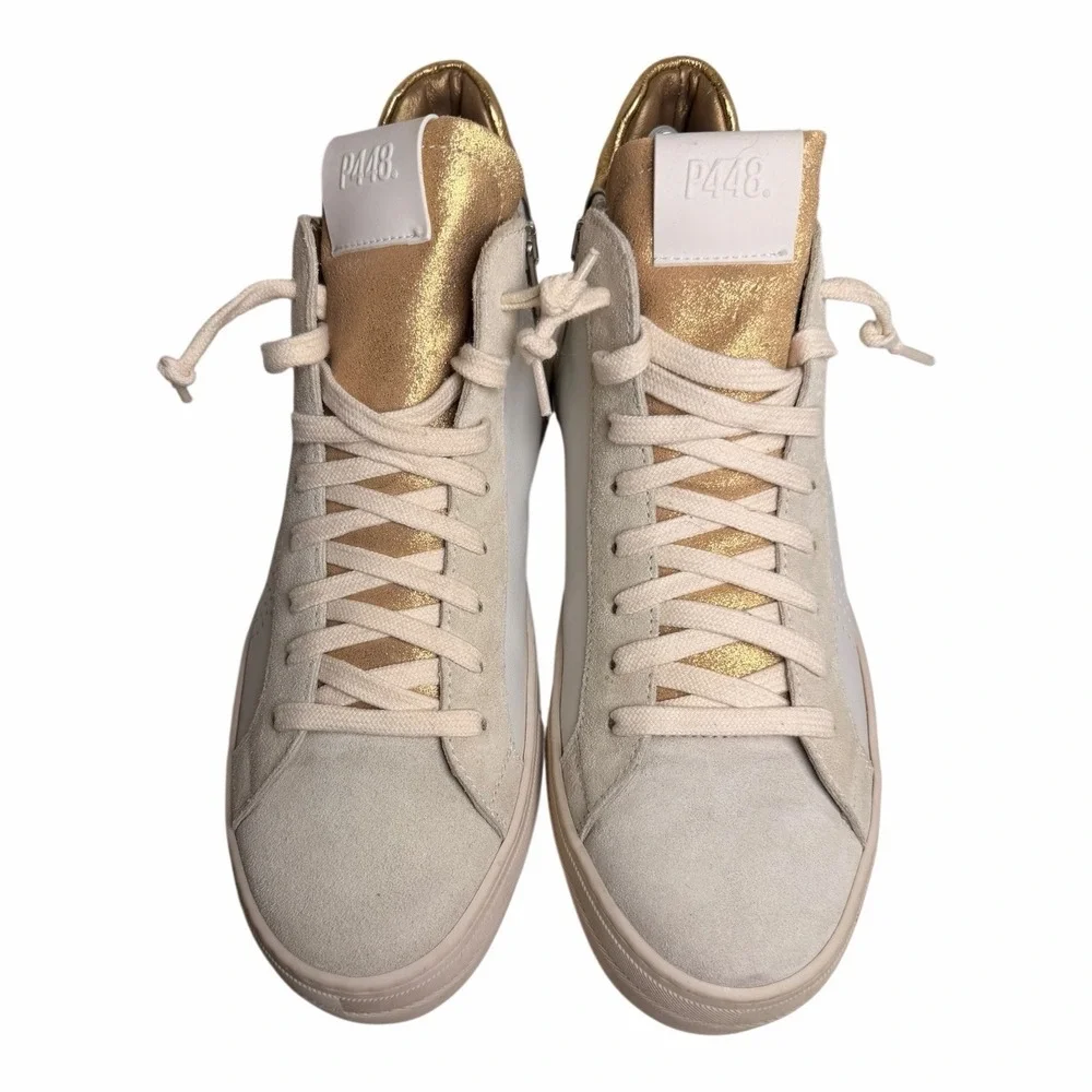 P448 Thea Mid Millennium White Gold Leather Platform Sneakers EU 40 US 9.5 - Picture 2 of 12